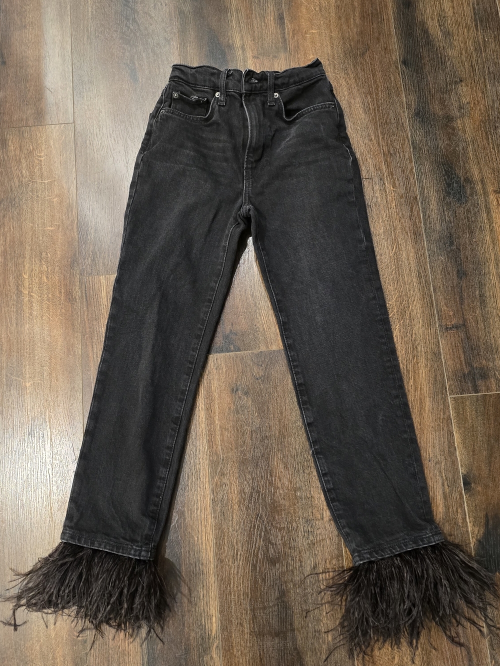 Zara Black Straight Leg Jeans with Feathered Hem